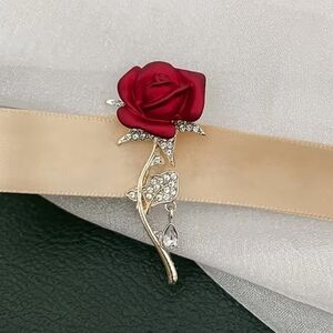 Red Rose Brooch with Gold Accents